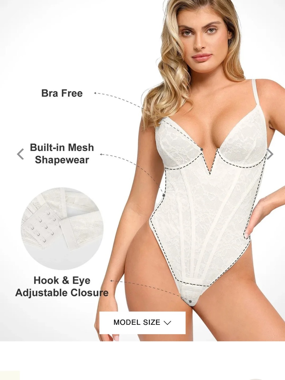 Lace Shaping Bodysuit - off White